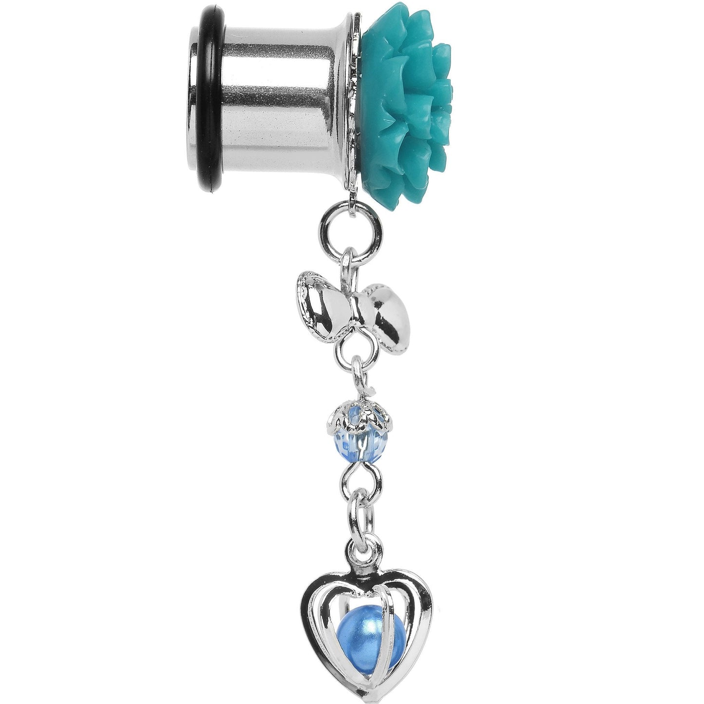 Aqua Flower Heart to Heart Dangle Plug Sizes 5mm to 12mm