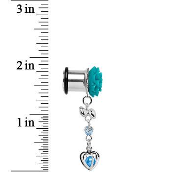 Aqua Flower Heart to Heart Dangle Plug Sizes 5mm to 12mm