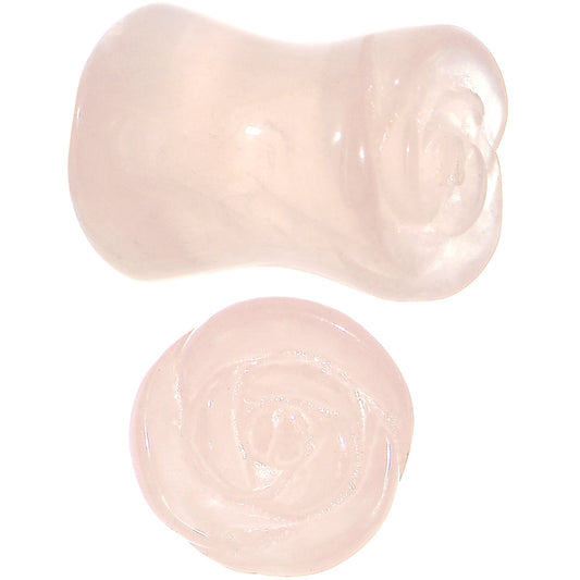 0G Natural Rose Quartz Blooming Flower Stone Saddle Plug Set