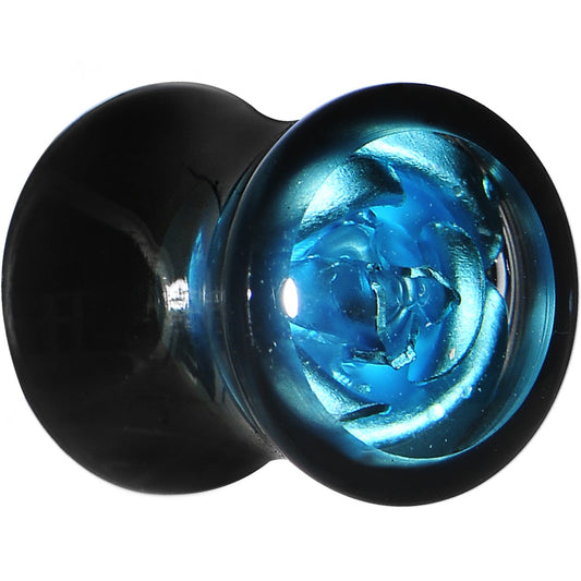 0G Black Acrylic Aqua Rose Flower Saddle Plug Set