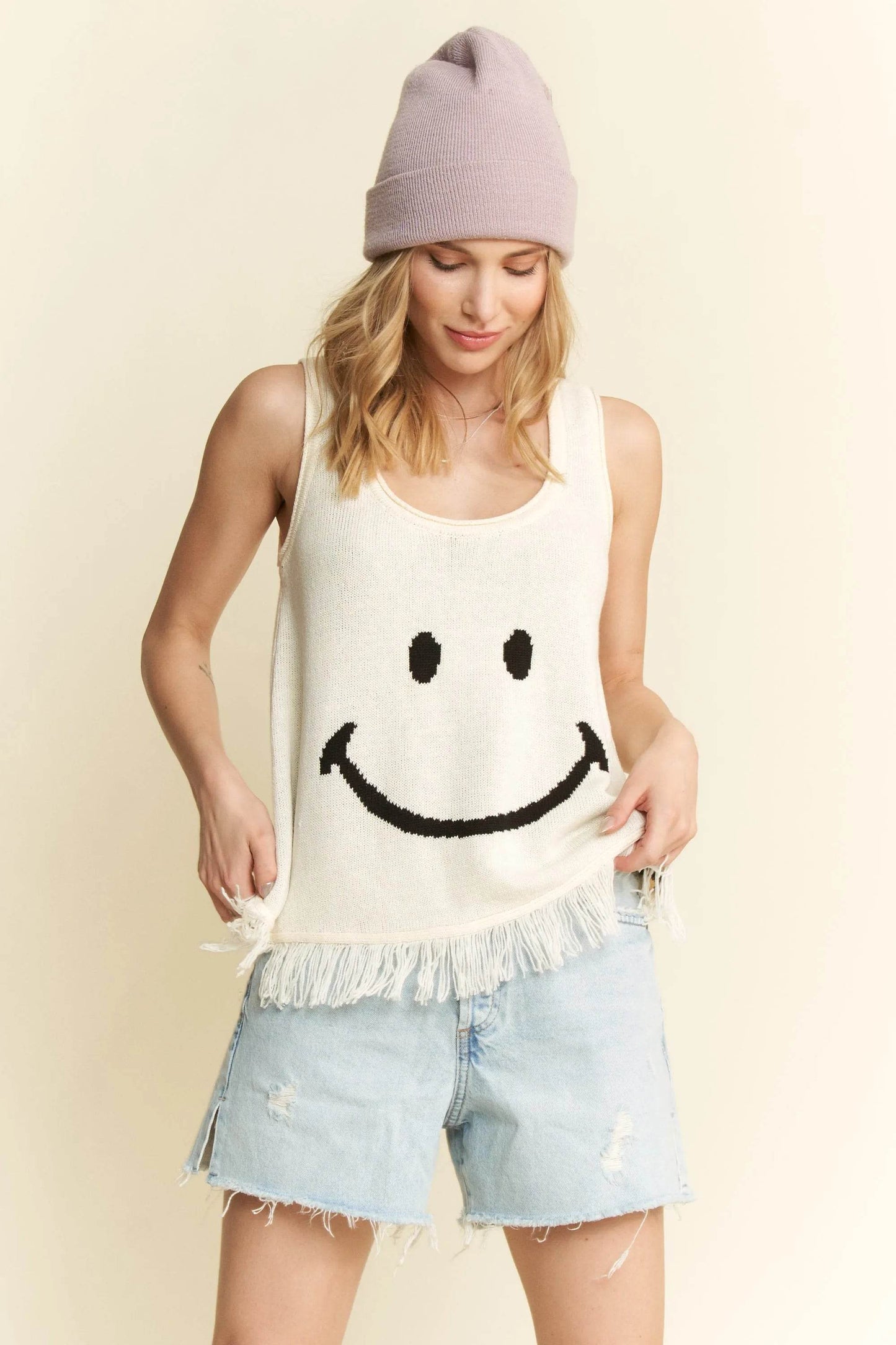 Jade By Jane Full Size Smiley Fringe Hem Tank Plus Size