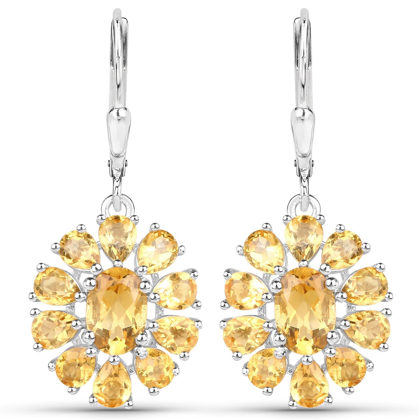 12.24 Carat Genuine Citrine and White Topaz .925 Sterling Silver 3 Piece Jewelry Set (Ring, Earrings, and Pendant w/ Chain)