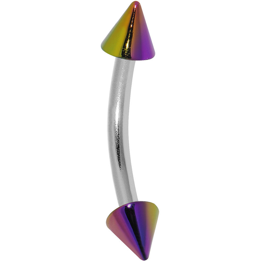 16G Metallic Acrylic Rainbow Spike Curved Eyebrow Ring