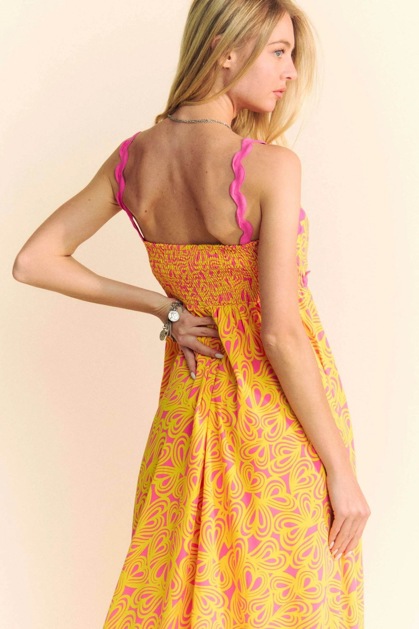 Davi & Dani Geo 2 Tone Printed Wavi Trim Tiered Maxi Dress