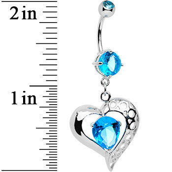 Aqua CZ Tender Heart Dangle Belly Ring