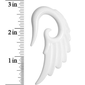 0G White Acrylic Angel Wing Hanger Taper Plug Set