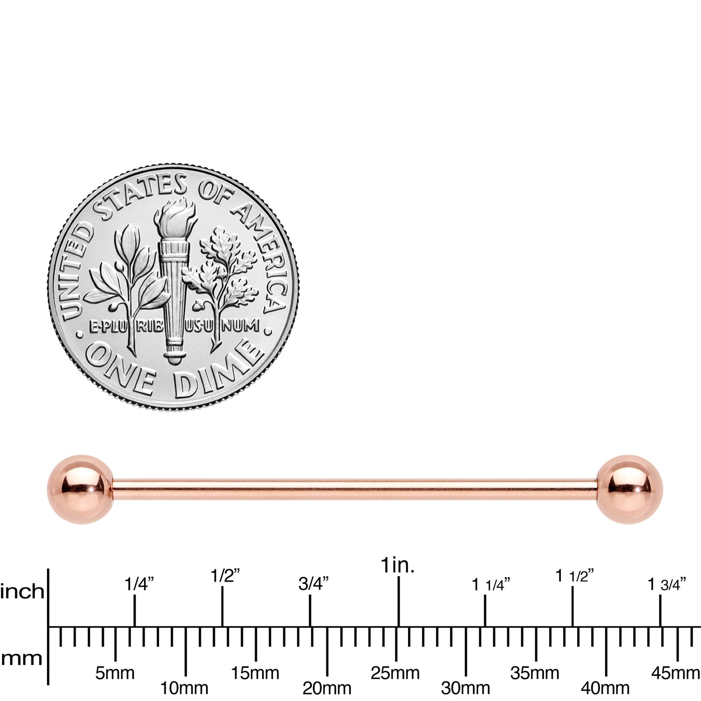 14G 1 3/8 Rose Gold Plated Straight Barbell