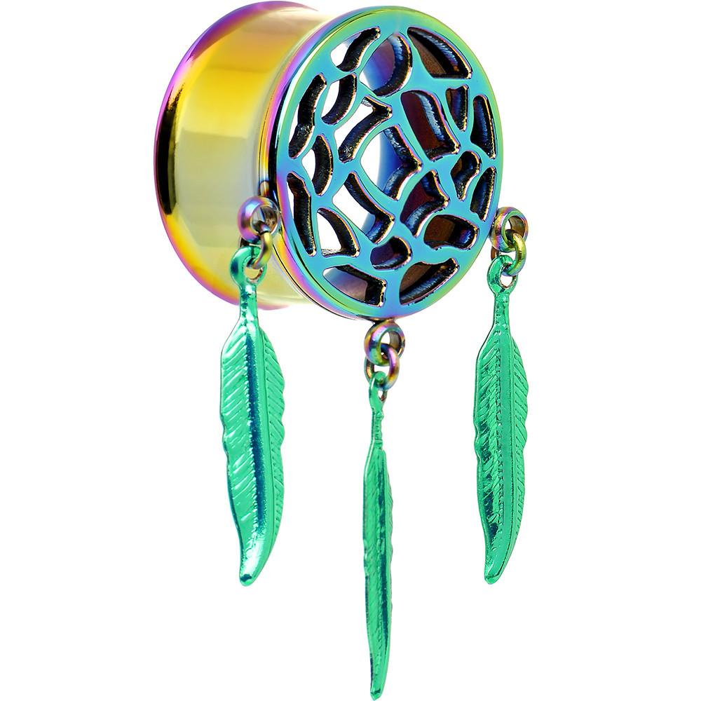 0G Rainbow Titanium Dreamcatcher Dangle Tunnel Sizes 00G to 1 Inch