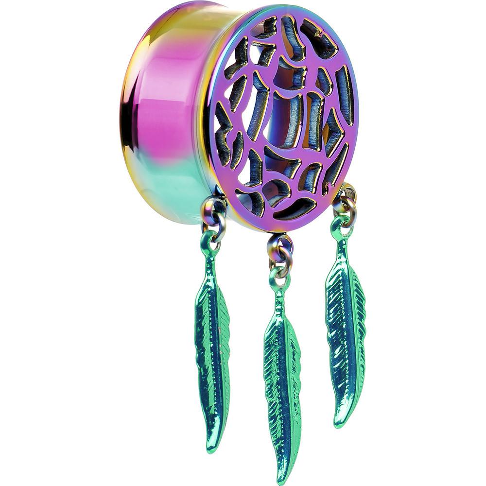 0G Rainbow Titanium Dreamcatcher Dangle Tunnel Sizes 00G to 1 Inch