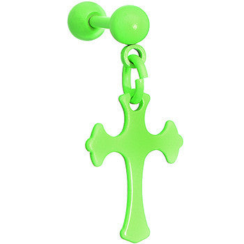 16G Green Cross Tragus Cartilage Dangle Earring