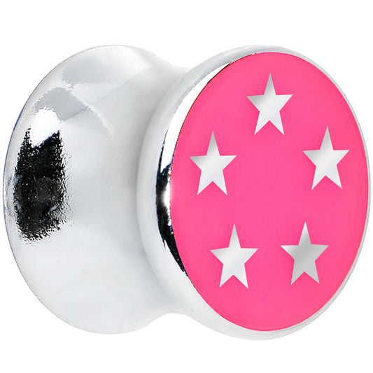 00G Silver Acrylic Hot Pink Five Star Saddle Plug