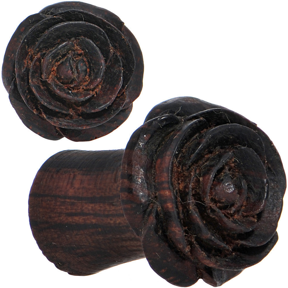0G Organic Rengas Wood Cherry Rosebud Hand Carved Plug Set