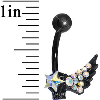 Aurora Gem Rock Star Shimmering Wing Black Skull Belly Ring