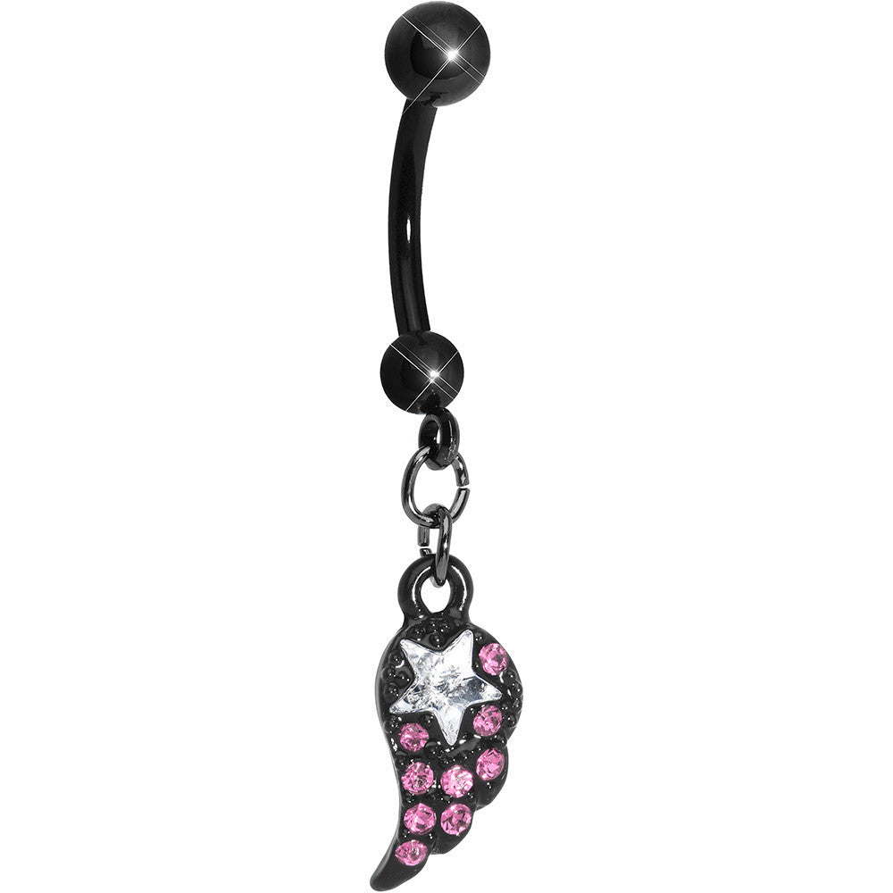 Pink Gem Celestial Star Solo Black Wing Dangle Belly Ring