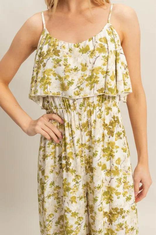 HYFVE Floral Print Spaghetti Strap Wide Leg Jumpsuit