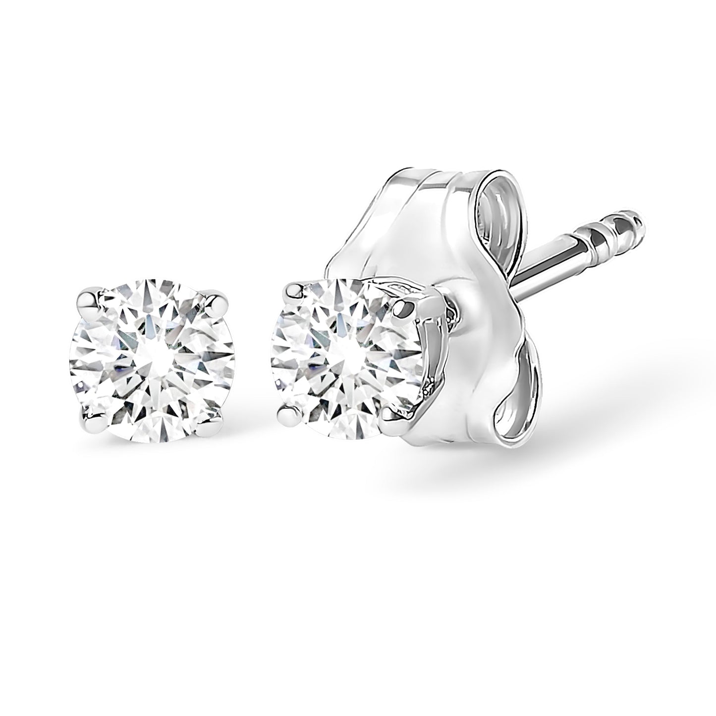 14K White Gold 5/8 Cttw Round Brilliant-Cut Lab Grown Diamond Classic 4-Prong Push back Stud Earrings (F-G Color, VS1-VS2 Clarity)