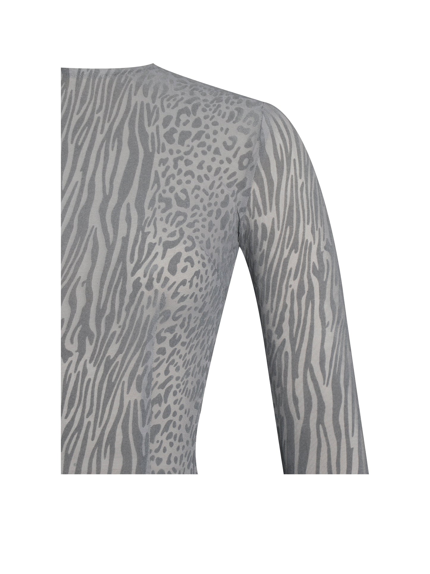 Waylynn Gray Animal Print Burnout Velvet Detail Mesh Backless Maxi Dress