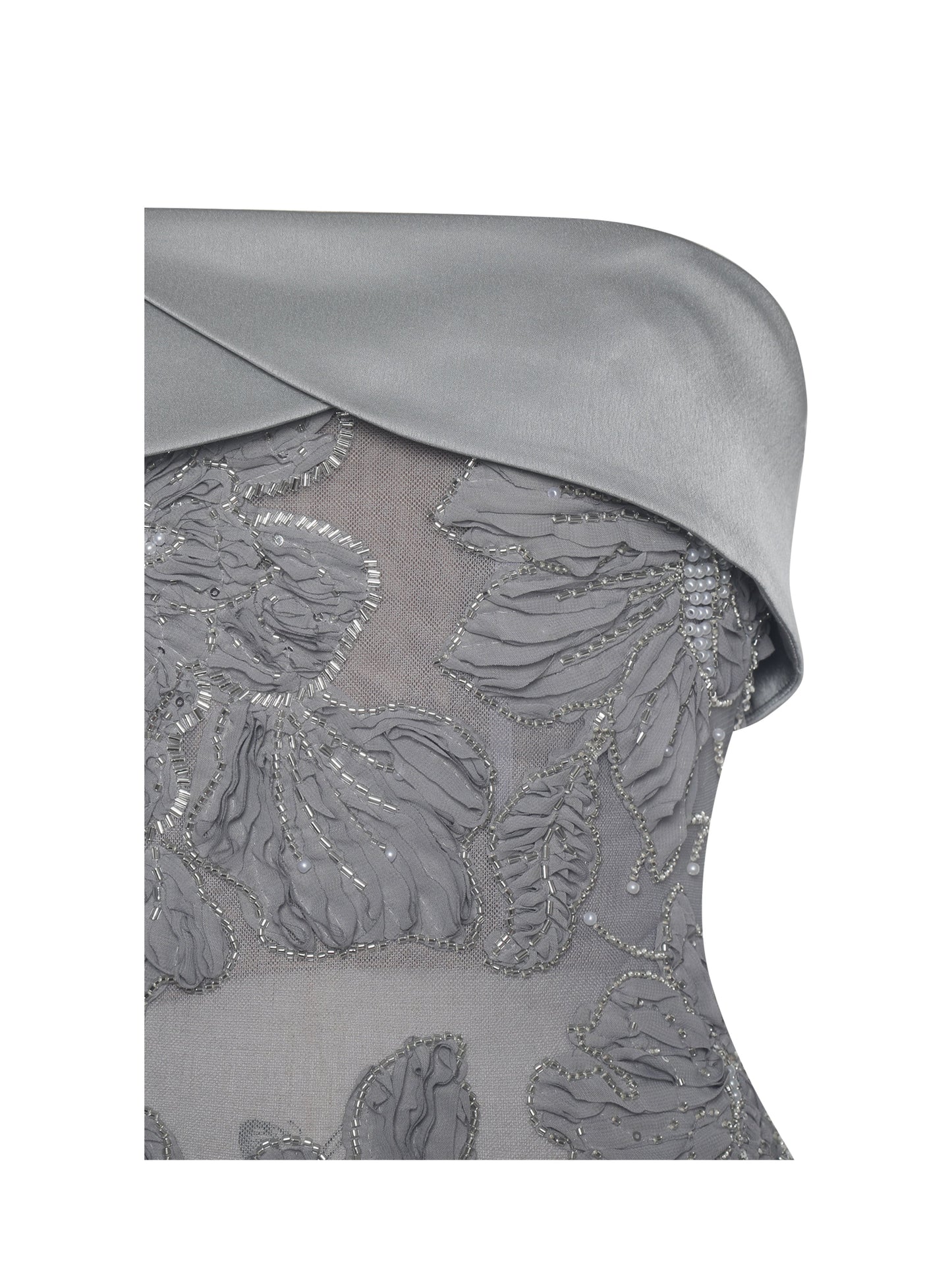Raphaela Silver Beaded Floral Strapless Mermaid Maxi Dress
