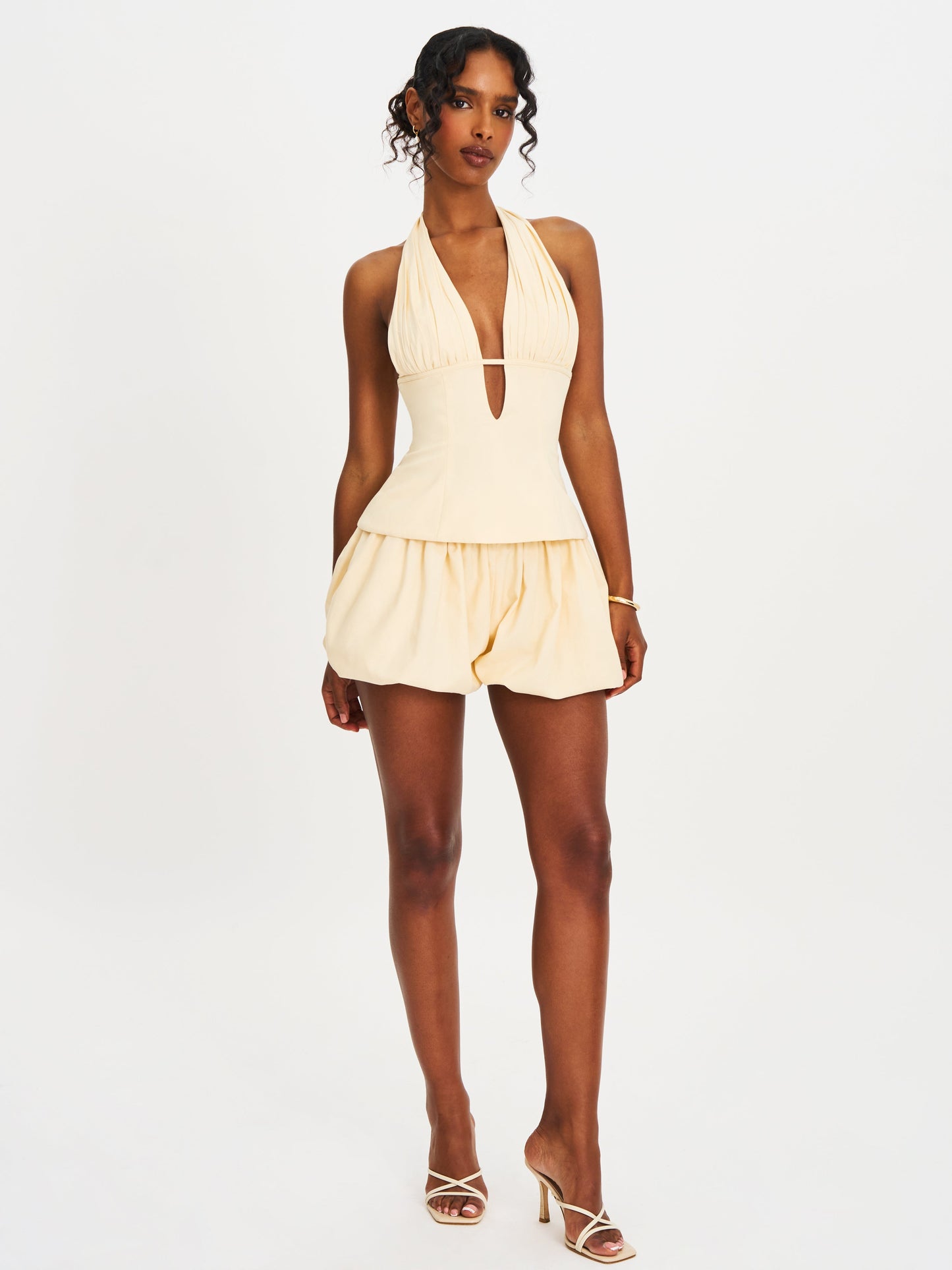Quinzella Smock Back Halter Neck Linen Top