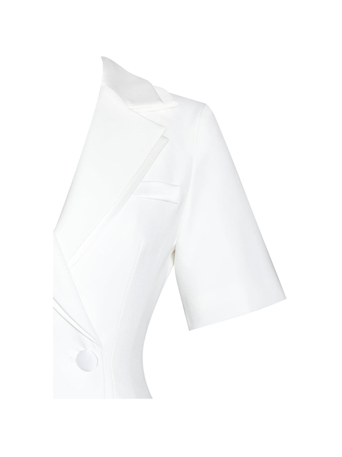 Madelina White Double Breast Satin Trim Blazer Dress