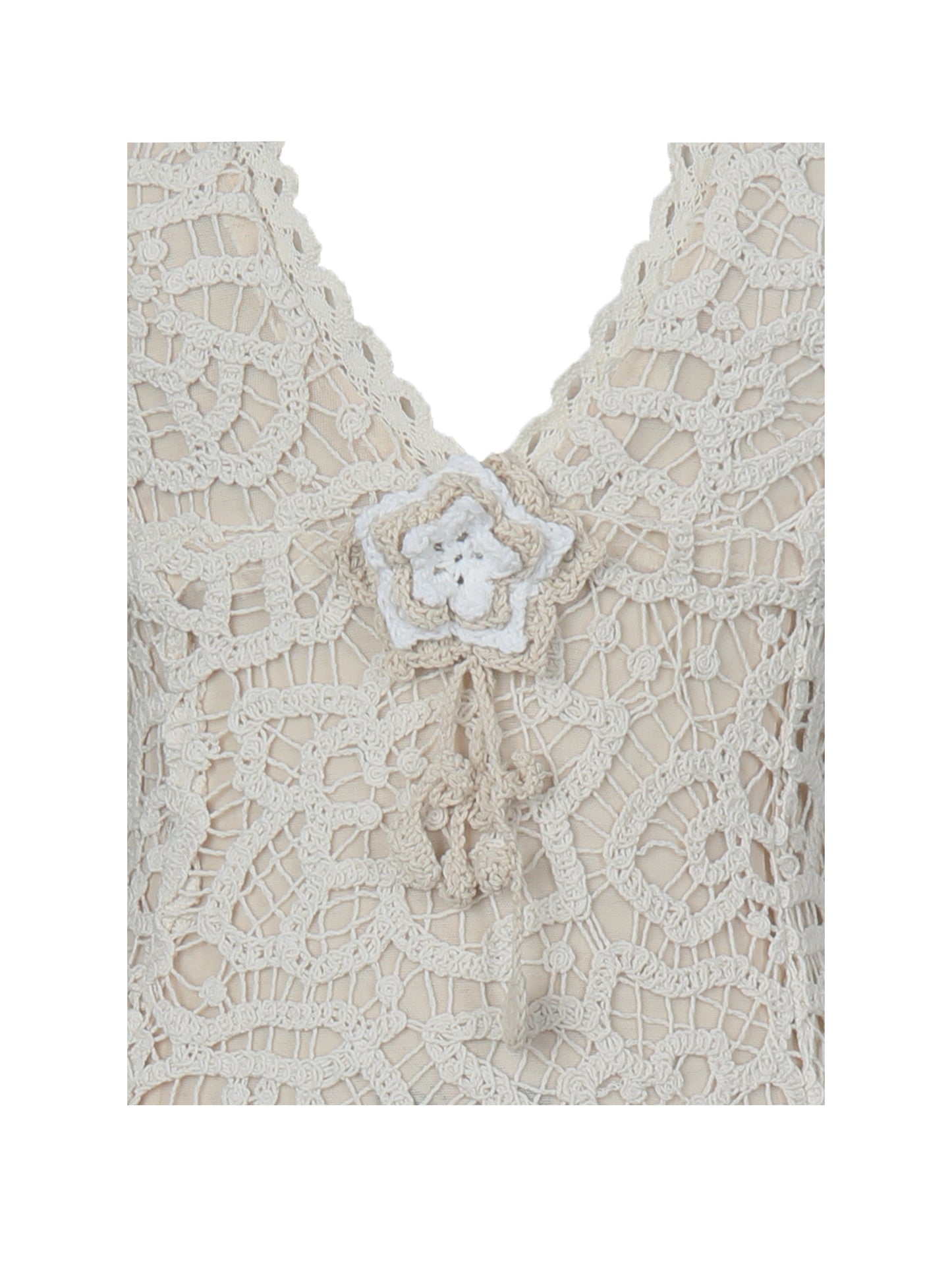 Faelyn Off-White Double Fringe Crochet Halter Maxi Dress