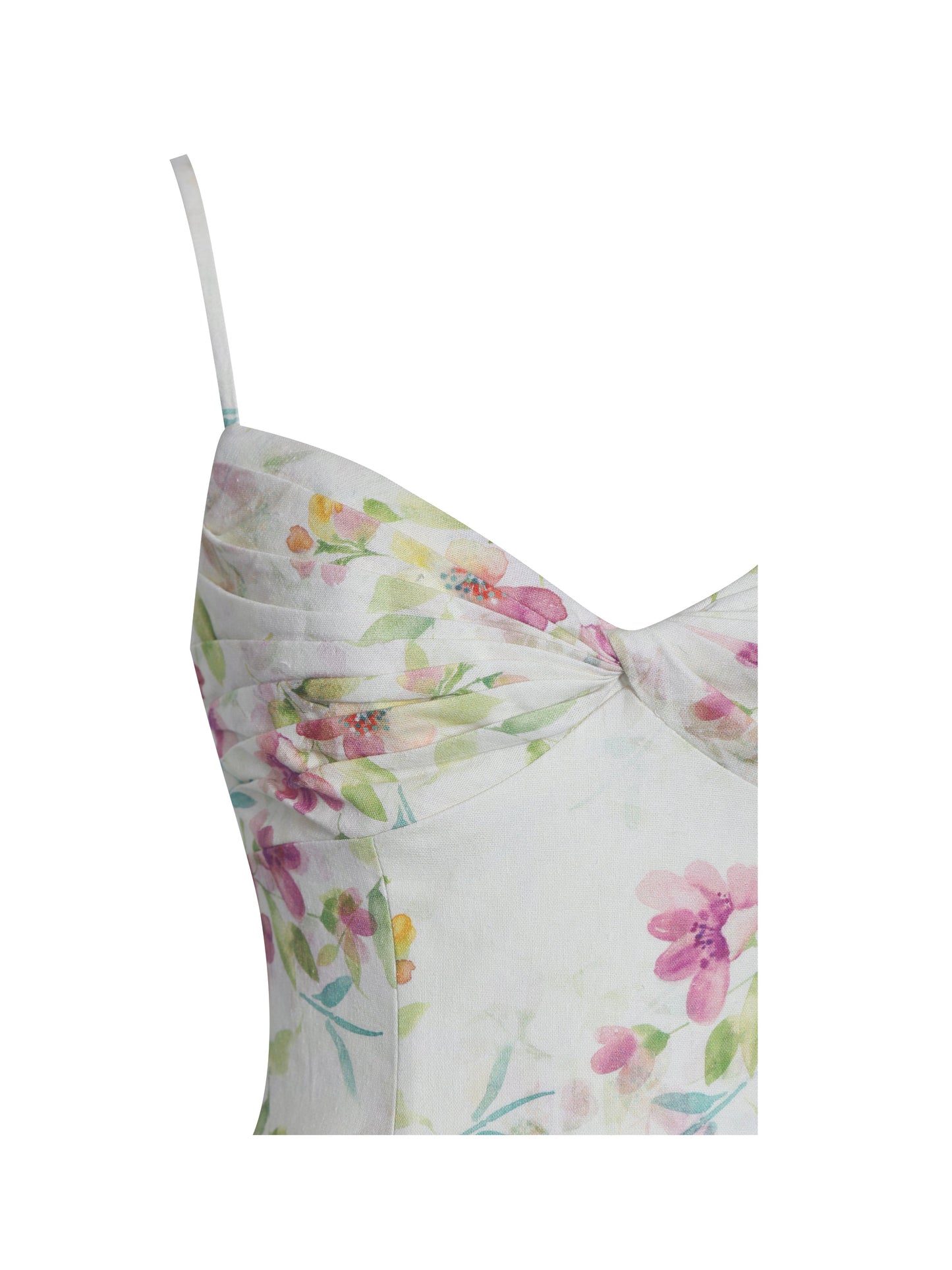 Jacinda Yellow Floral Print Ruched Breast Linen Midi Dress