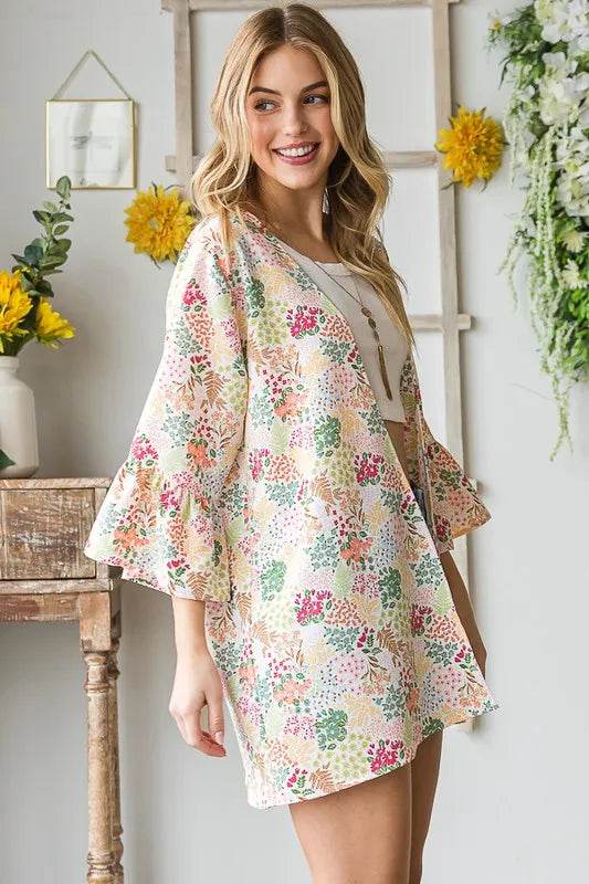 Heimish Full Size Multi Color Floral Open Cardigan Plus Size