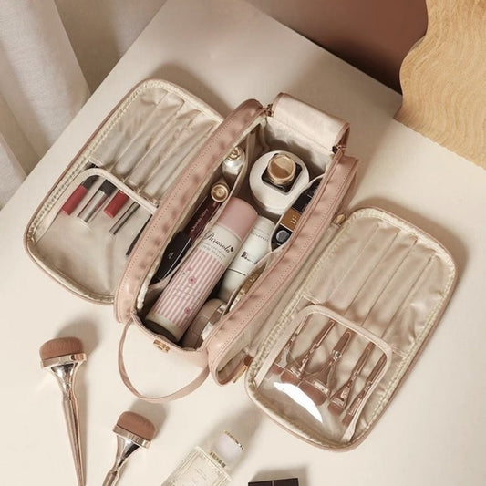 Makeup bag with compartments, Multifunctional cosmetic bag women's large capacity, portable storage bag, partition travel toilet bag, makeup bag organizer,