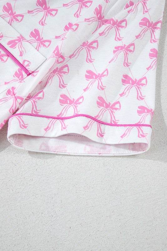 Pink Short Sleeve and Ruffled Shorts Pajama Set