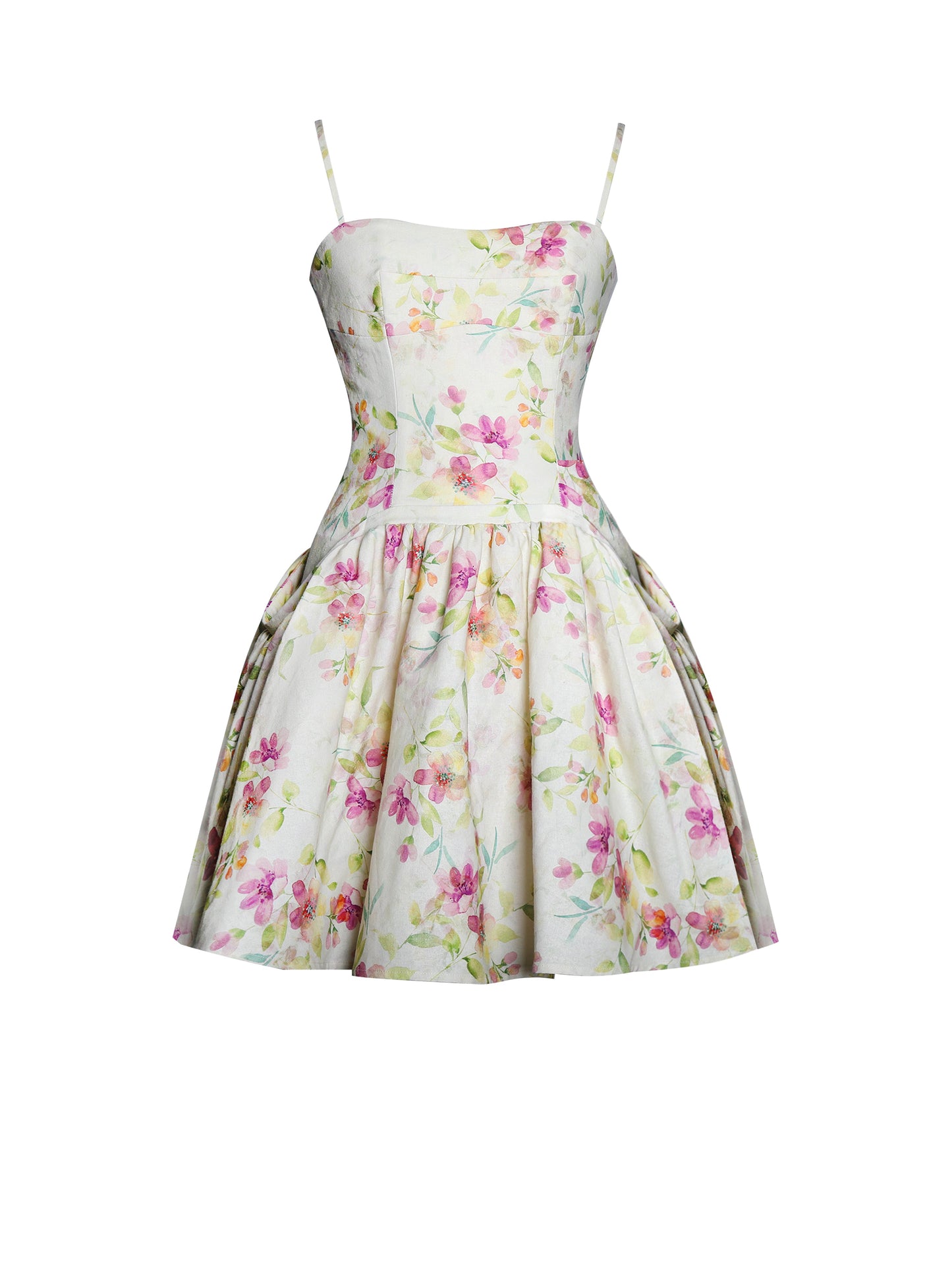 Valda Yellow and Pink Print Linen Mini Dress with Pockets