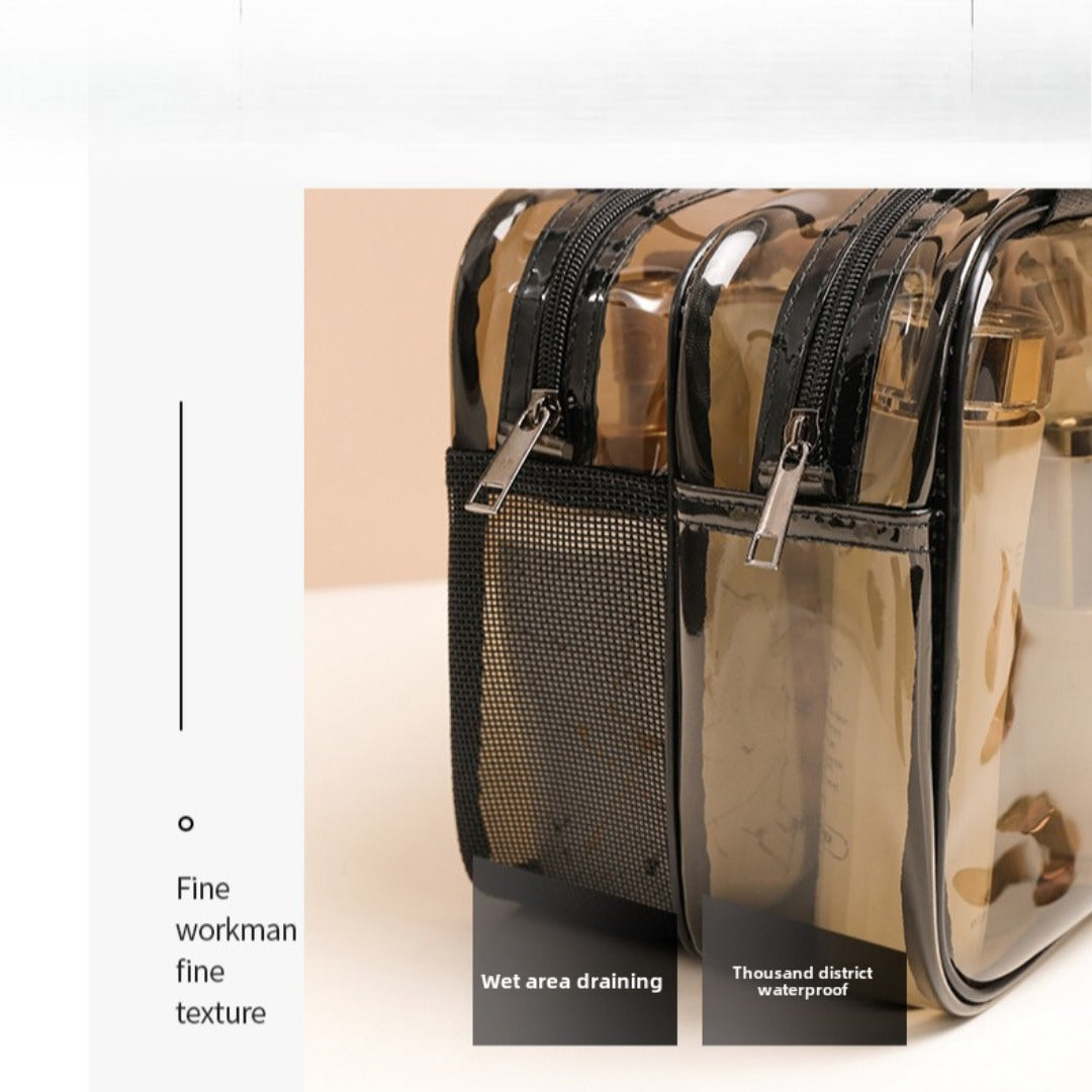Makeup bag with compartments,Simple transparent waterproof cosmetic bag, pvc double-layer dry and wet separation toilet bag, travel portable cosmetic storage bag, makeup bag organizer,