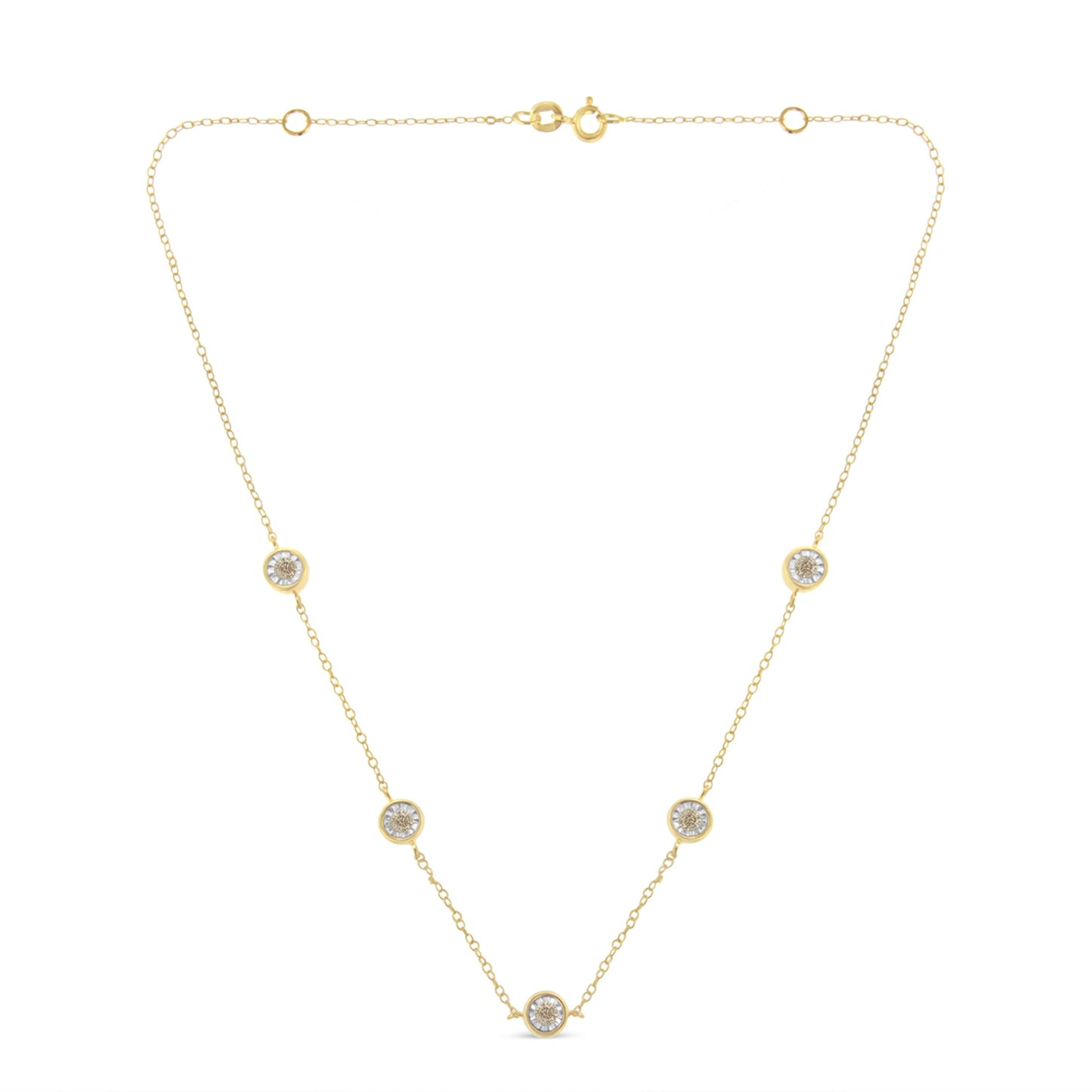 Yellow Color Plated Sterling Silver Diamond Station Necklace (1/2 cttw, K-L Color, I2-I3 Clarity)