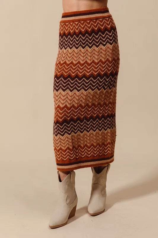 SO ME Multi Color Chevron Knit Skirt