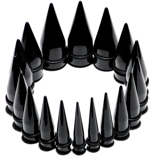 00G to 1 inch 18 Piece Black Acrylic Ear Stretching Taper Kit