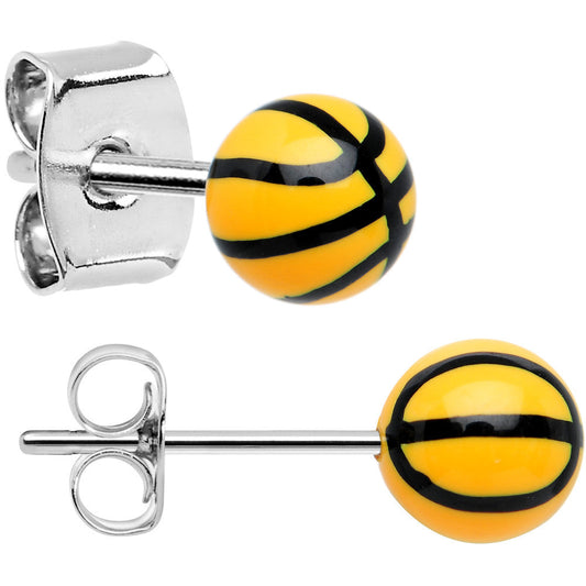 Yellow Acrylic Double Dribble Basketball Stud Earrings