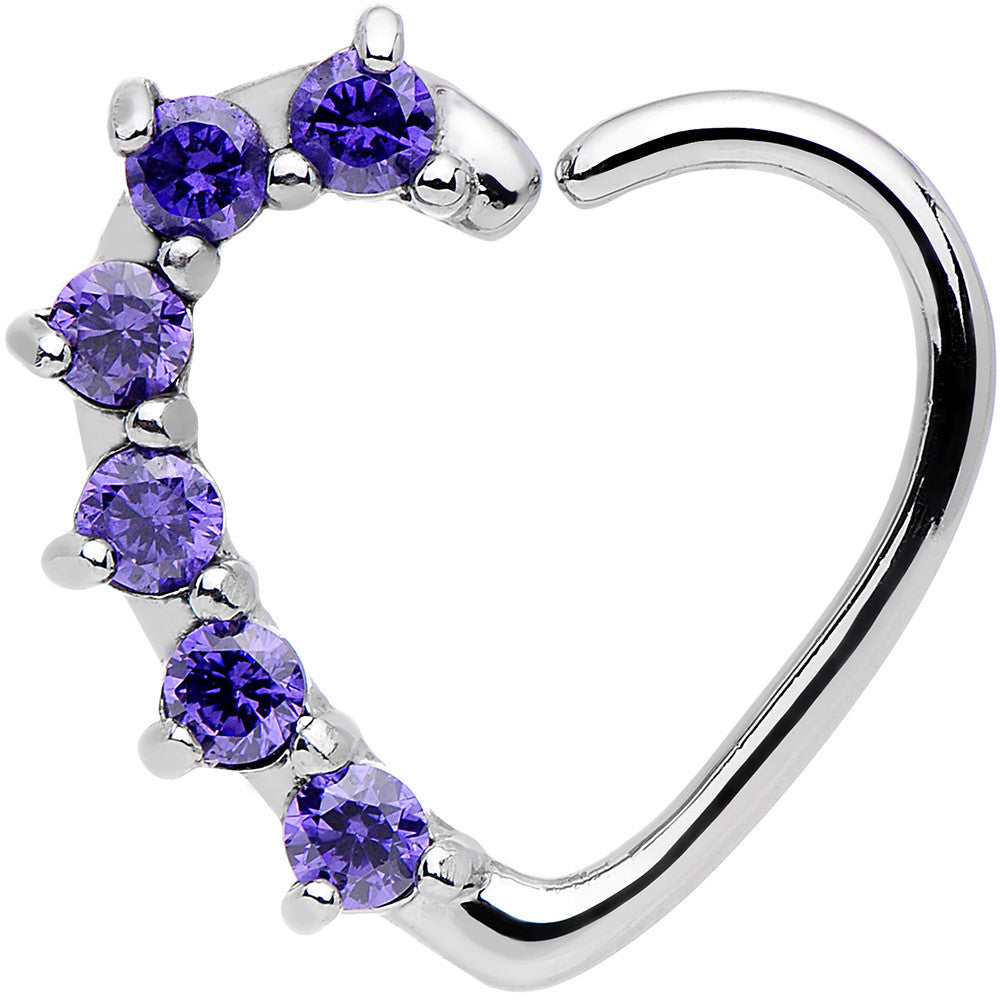16G Purple CZ Heart Right Closure Daith Cartilage Tragus Earring
