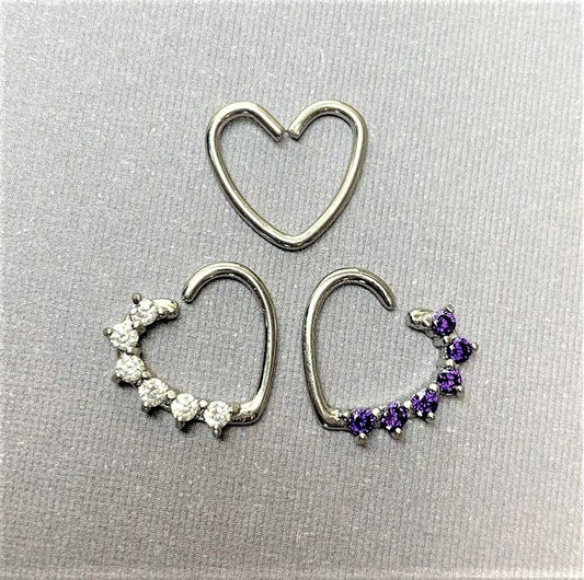 16G Purple CZ Heart Right Closure Daith Cartilage Tragus Earring