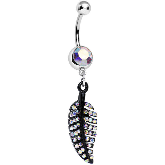 Aurora Gem Glimmering Black Forest Leaf Dangle Belly Ring