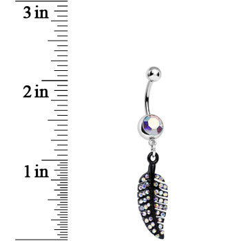 Aurora Gem Glimmering Black Forest Leaf Dangle Belly Ring