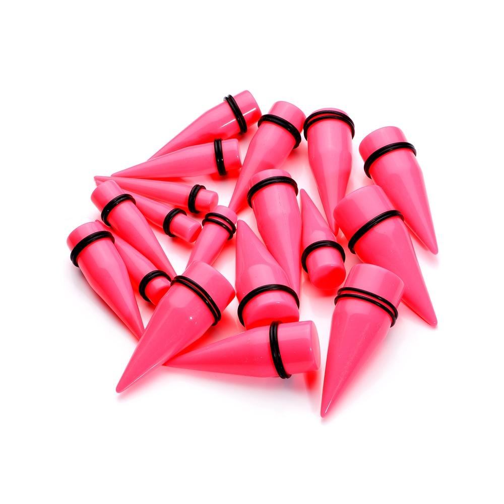 00G to 1 inch 18 Piece Bright Pink Acrylic Ear Stretching Taper Kit Set