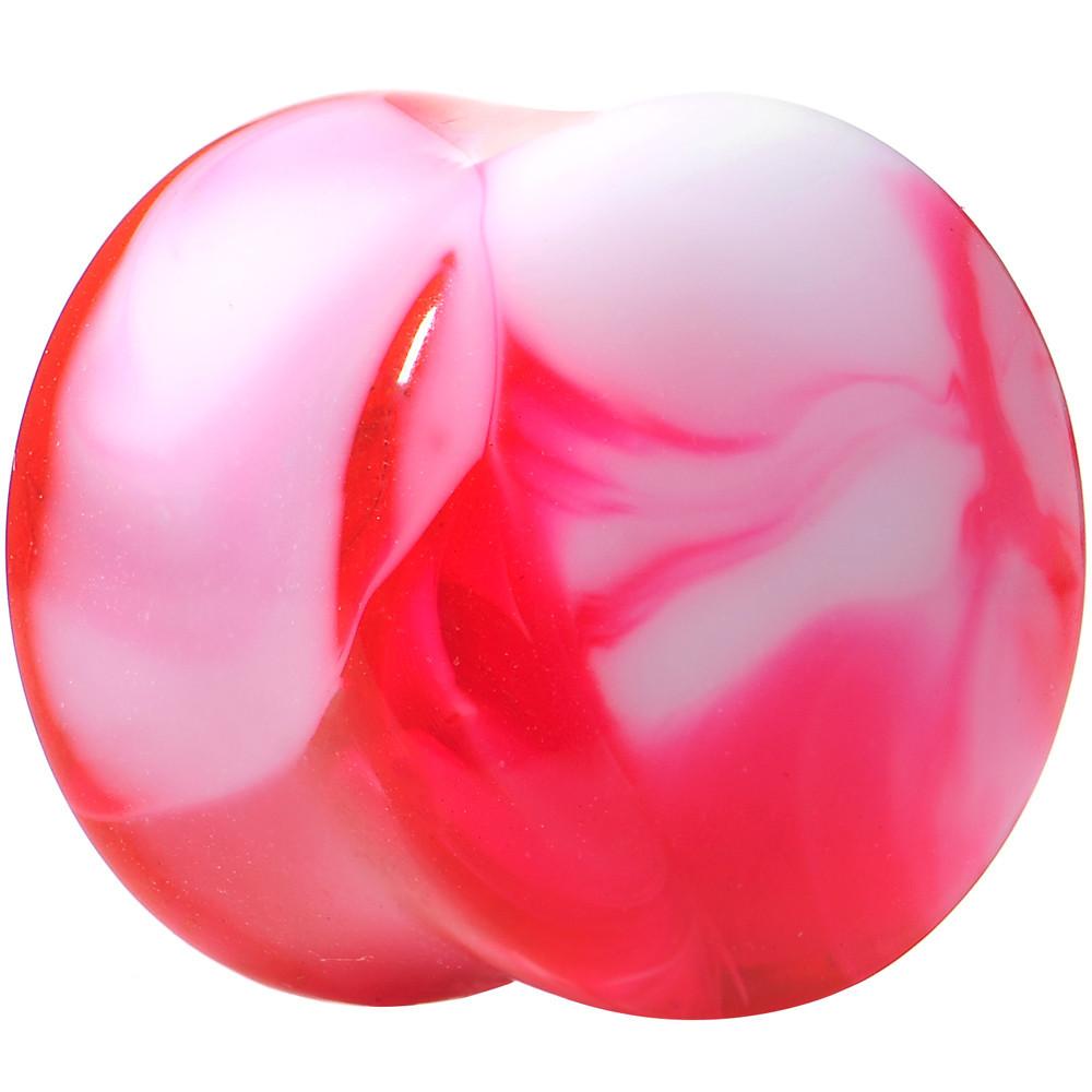 Acrylic Pink and White Marbled Saddle Plug 6G to 1 Inch