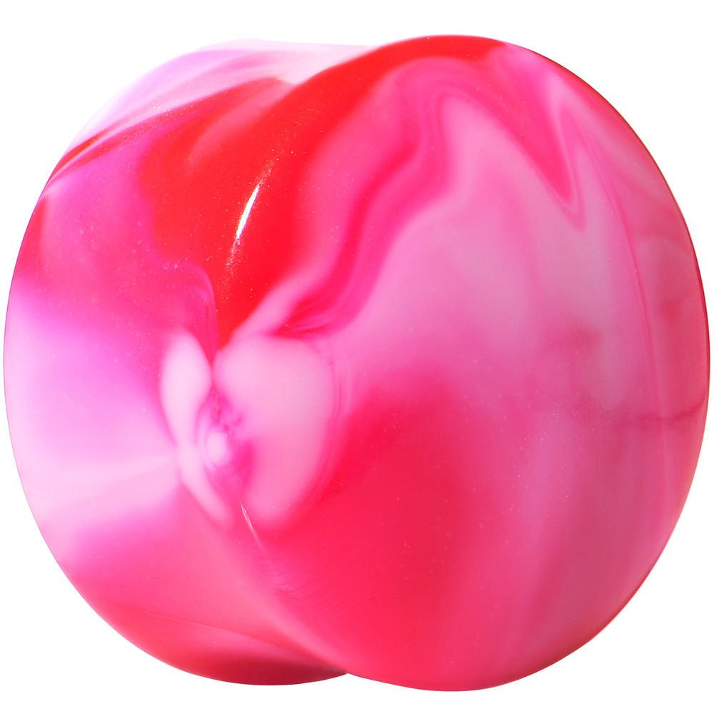 Acrylic Pink and White Marbled Saddle Plug 6G to 1 Inch