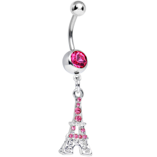 Pink Gem Paris is for Love Eiffel Tower Dangle Belly Ring