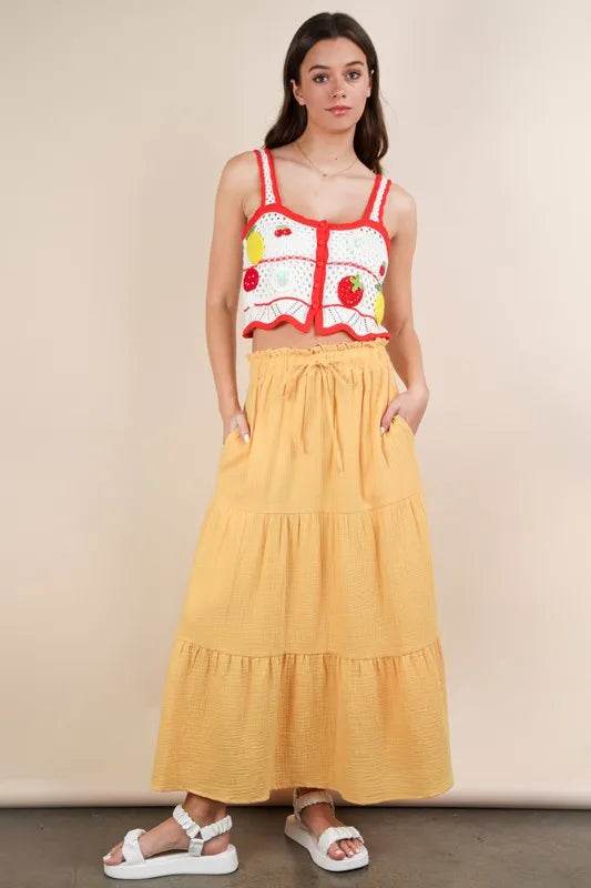 VERY J Elastic Waist Tiered Maxi Skirt
