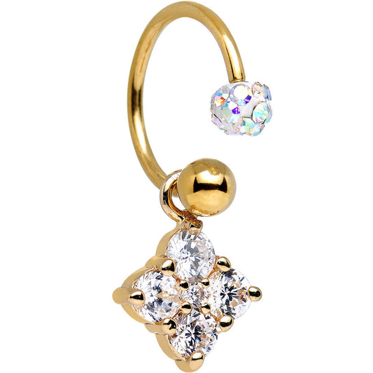 Aurora Clear CZ Gold Anodized Titanium Brilliant Flower Dangle Horseshoe