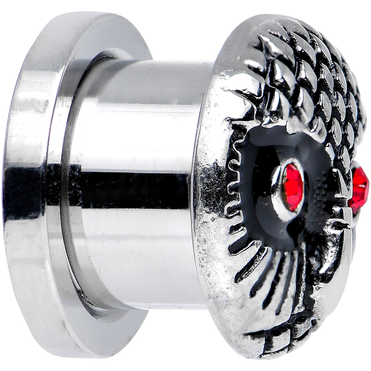 0G Red Gem Eyes Stainless Steel Thoughtful Owl Screw Fit Plug