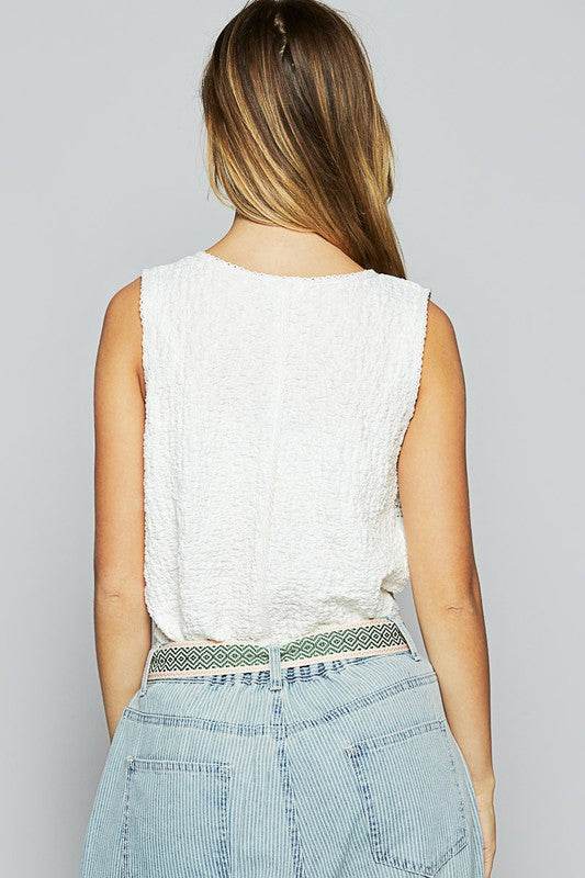 POL Lace Trim Scoop Neck Wide Strap Tank