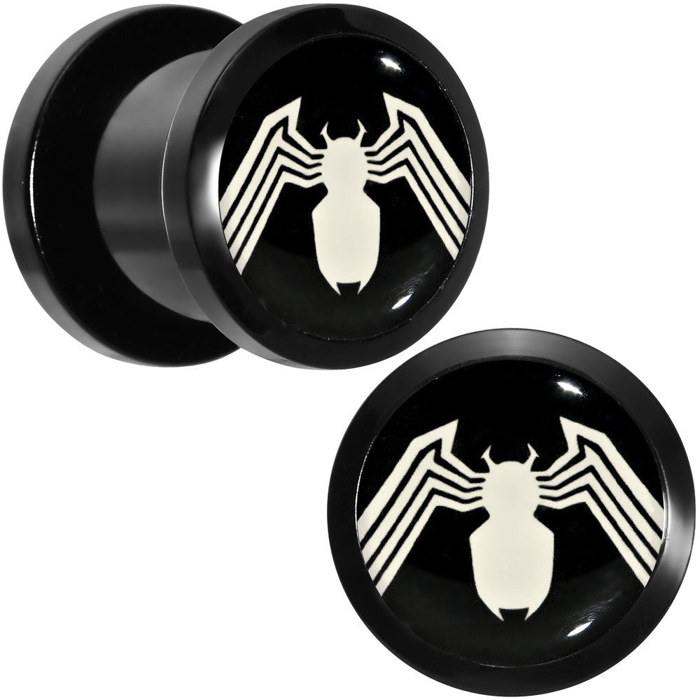 00G Licensed White Spider-Man Logo Black PVD Screw Fit Plugs Set