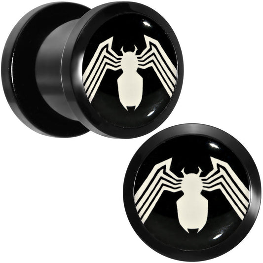 00G Licensed White Spider-Man Logo Black PVD Screw Fit Plugs Set