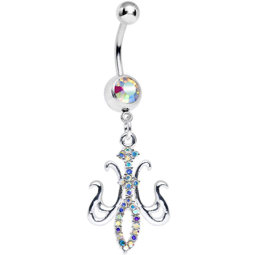 Aurora Gem Magnifique Fleur de Lis Dangle Belly Ring